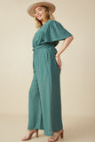 HY8329W Teal Plus Twist Waist Wide Leg Jumpsuit Side