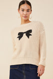 HY8339W Ivory Plus Low Gauge Sweater with Sequin Bow Patch Front