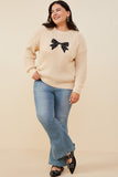 HY8339 Ivory Womens Low Gauge Sweater with Sequin Bow Patch Back