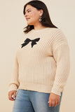 HY8339W Ivory Plus Low Gauge Sweater with Sequin Bow Patch Gif