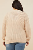 HY8339W Ivory Plus Low Gauge Sweater with Sequin Bow Patch Full Body