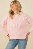 HY8340W Pink Plus Low Gauge Bow Detail Pullover Sweater Front