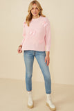 HY8340 Pink Womens Low Gauge Bow Detail Pullover Sweater Gif