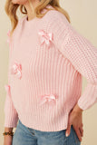 HY8340 Pink Womens Low Gauge Bow Detail Pullover Sweater Full Body