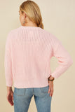 HY8340 Pink Womens Low Gauge Bow Detail Pullover Sweater Detail