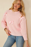 HY8340 Pink Womens Low Gauge Bow Detail Pullover Sweater Back