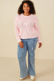 HY8340 Pink Womens Low Gauge Bow Detail Pullover Sweater Pose