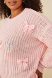 HY8340W Pink Plus Low Gauge Bow Detail Pullover Sweater Gif