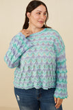 HY8341W Lavender Plus Jewel Detailed Scale Knit Pullover Sweater Front