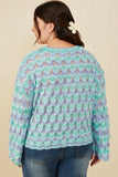 HY8341W Lavender Plus Jewel Detailed Scale Knit Pullover Sweater Full Body