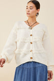 HY8343 Cream Womens Lace Frilled Buttoned Sweater Cardigan Front