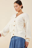 HY8343 Pink Womens Lace Frilled Buttoned Sweater Cardigan Front