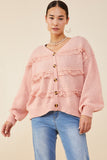 Lace Frilled Buttoned Sweater Cardigan