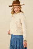 HY8345W Ivory Plus Hand Knit Floral Patch Sweater Front