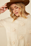 HY8345 Ivory Womens Hand Knit Floral Patch Sweater Full Body