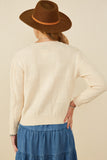 HY8345 Ivory Womens Hand Knit Floral Patch Sweater Detail