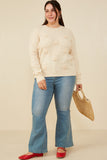 HY8345 Ivory Womens Hand Knit Floral Patch Sweater Back