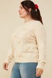 HY8345W Ivory Plus Hand Knit Floral Patch Sweater Gif