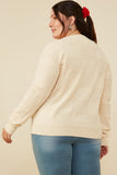 HY8345W Ivory Plus Hand Knit Floral Patch Sweater Full Body