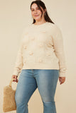 HY8345W Ivory Plus Hand Knit Floral Patch Sweater Side