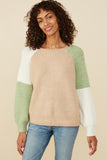 HY8347W Taupe Mix Plus Asymmetric Color Block Pullover Sweater Front