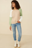 HY8347 Taupe Mix Womens Asymmetric Color Block Pullover Sweater Gif