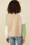 HY8347 Taupe Mix Womens Asymmetric Color Block Pullover Sweater Side