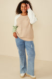 HY8347 Taupe Mix Womens Asymmetric Color Block Pullover Sweater Back