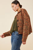 HY8349 Brown Mix Womens Multicolor Yarn Collared Button Sweater Cardigan Full Body