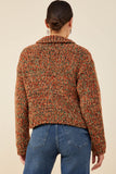 HY8349 Brown Mix Womens Multicolor Yarn Collared Button Sweater Cardigan Side