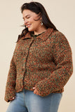 HY8349W Brown Mix Plus Multicolor Yarn Collared Button Sweater Cardigan Gif