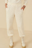 HY8369W Ivory Plus Quilted Elastic Waist Knit Pants Front