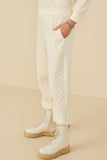 HY8369 Ivory Womens Quilted Elastic Waist Knit Pants Gif