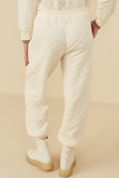 HY8369 Ivory Womens Quilted Elastic Waist Knit Pants Side