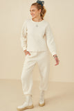 HY8369 Ivory Womens Quilted Elastic Waist Knit Pants Back