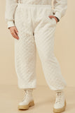 HY8369 Ivory Womens Quilted Elastic Waist Knit Pants Front