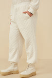 HY8369 Ivory Womens Quilted Elastic Waist Knit Pants Full Body