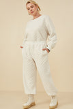 HY8369W Ivory Plus Quilted Elastic Waist Knit Pants Side