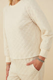 HY8370 Ivory Womens Quilted Knit Pullover Sweatshirt Pose