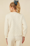 HY8370 Ivory Womens Quilted Knit Pullover Sweatshirt Detail