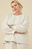 HY8370W Ivory Plus Quilted Knit Pullover Sweatshirt Front