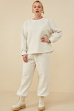 HY8370 Ivory Womens Quilted Knit Pullover Sweatshirt Back