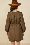 HY8372 Olive Womens Quilted Long Sleeve A Line Dress Back