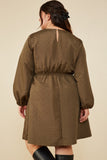 HY8372W Olive Plus Quilted Long Sleeve A Line Dress Back