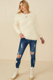 HY8375W Ivory Plus Faux Fur Pullover Sweater Pose