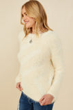 HY8375 Ivory Womens Faux Fur Pullover Sweater Gif