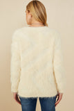 HY8375 Ivory Womens Faux Fur Pullover Sweater Full Body