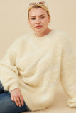 HY8375 Ivory Womens Faux Fur Pullover Sweater Editorial