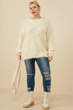 HY8375 Ivory Womens Faux Fur Pullover Sweater Side