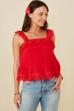 HY8382W Red Plus Scalloped Eyelet Ruffle Tank Pose